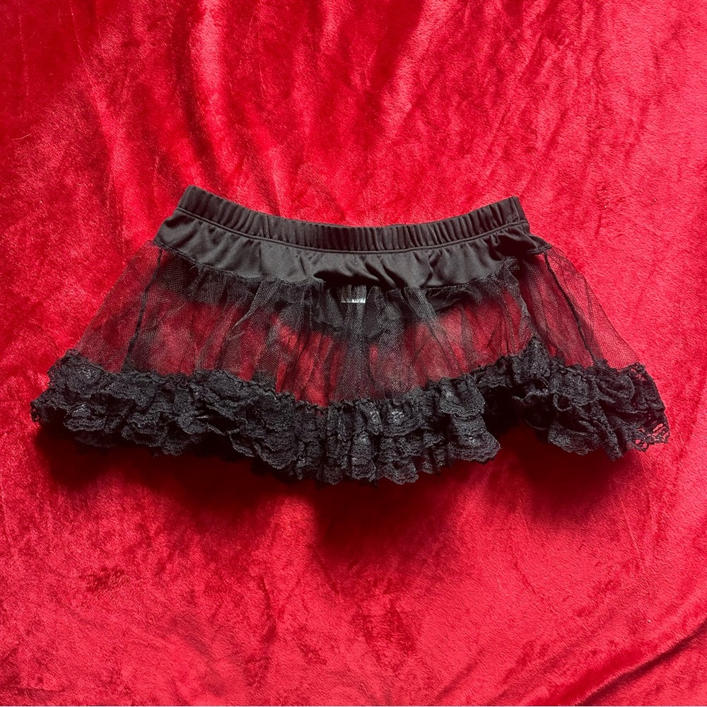 90s Goth Tutu Petticoat Underskirt Black Lace Mini Layering Rave Tiny Skirt